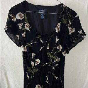Eva Blue Black Floral Midi Dress